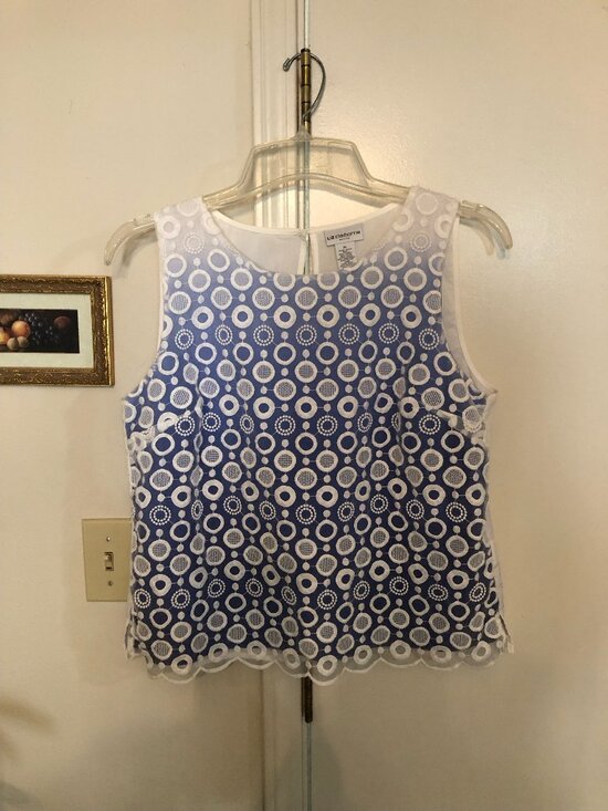 Liz Claiborne Tops - Liz Claiborne PL Embroidered Blue and White Blouse